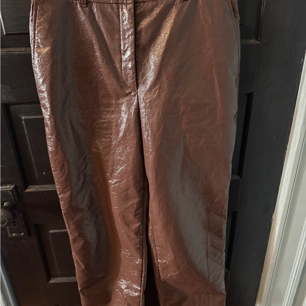 Babaton Brown Patent-Look Trousers